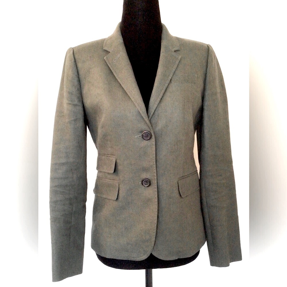 J Crew Olive Green Linen Lined Single Breast 2-Button Blazer Jacket - US…